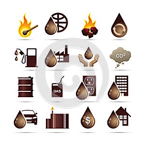 Olio un fossile carburante energia icone 