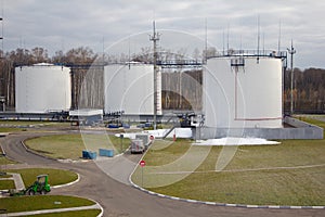 Oil or fuel storage tanks in industrial area