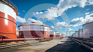 Oil and gas chemical tank with oil refinery plant at beautiful cloudy sky, business power and energy chemical barrel.