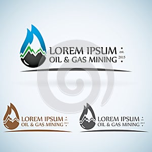 OIl gas company vector logo design template color set. fire oil drop with mountains abstract symbol concept icon.