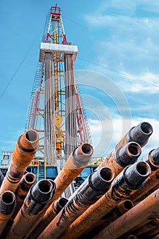 Oil and Gas Drilling Rig. Oil drilling rig operation on the oil platform in oil and gas industry.