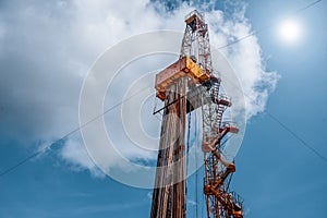 Oil and Gas Drilling Rig. Oil drilling rig operation on the oil platform in oil and gas industry. Petroleum Industry