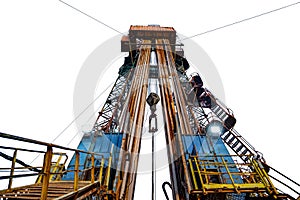 Oil and Gas Drilling Rig. Oil platform isolated on white background. Drilling rig in oil field for drilled into subsurface in