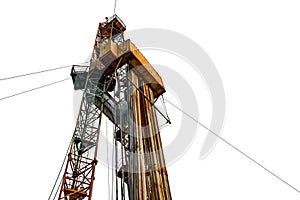 Oil and Gas Drilling Rig. Oil platform isolated on white background. Drilling rig in oil field for drilled into subsurface in