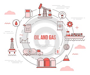 Oil and gas industry business concept with icon set template banner with modern orange color style