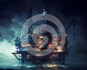 Oil gas industry business technology for production of fuel, gasoline, petrol. Industrial platform in water. Generative AI