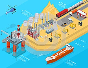 Oil Gas Industry Concept 3d Isometric View. Vector