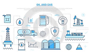 Oil and gas industry concept campaign for website homepage template landing page banner with outline icon style