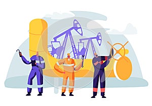 Oil and Gas Industry Concept with Man Character Working on the Pipeline. Oilman Worker on Production Line Petrol Refinery