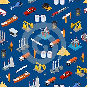 Oil Gas Industry Concept Seamless Pattern Background 3d Isometric View. Vector