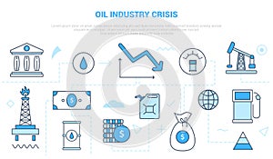 Oil and gas industry crisis concept fall down campaign for website homepage template landing page banner with outline icon style