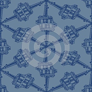 Oil and Gas industry. Exploration stationary drilling rig. Seamless pattern.