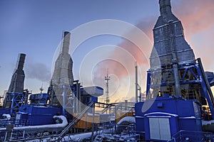 Oil, gas industry. Gas booster compressor station, gas transportation plant, photo panorama