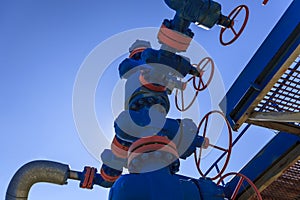 Oil, gas industry. Group wellheads and valve armature, gas production process