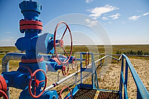 Oil, gas industry. Group wellheads and valve armature , Gas valve, Gas well of high pressure