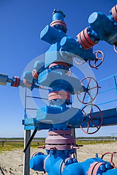 Oil, gas industry. Group wellheads and valve armature , Gas valve, Gas well of high pressure