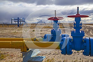 Oil, gas industry. Group wellheads and valve armature , Gas valve, Gas well of high pressure