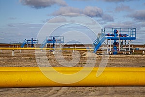 Oil, gas industry. Group wellheads and valve armature , Gas valve, Gas well of high pressure