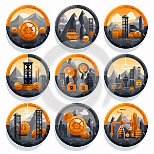 Oil and gas industry icons set in flat style. Vector illustration