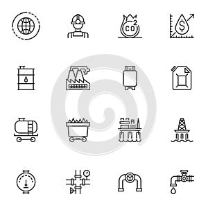 Oil and gas industry line icons set.