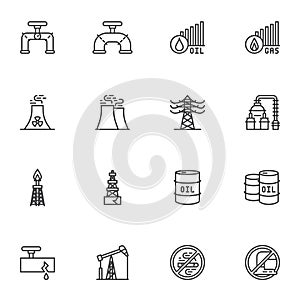 Oil and gas industry line icons set