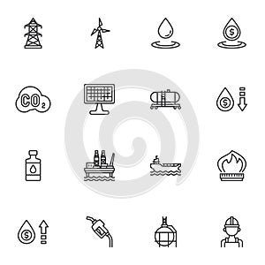 Oil and gas industry line icons set