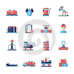Oil, gas industry modern flat design icons and pictograms