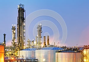 Oil and gas industry - refinery at twilight - factory - petrochemical plant