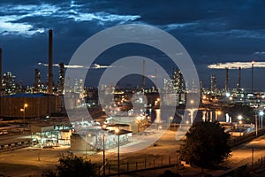 Oil and gas industry - refinery at twilight - factory - petrochemical plant