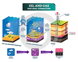 Oil and gas natural formation labeled vector illustration explain scheme.