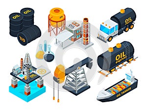 Oil and gas petroleum refining. Isometric pictures set