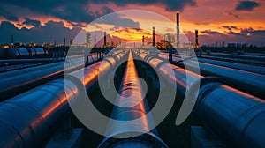 Oil And Gas Pipelines Undergoing Refining And Transportation Words, Copy Space