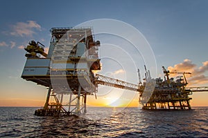 Oil and gas platform in the gulf or the sea, Offshore oil and rig construction Platform