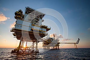 Oil and gas platform in the gulf or the sea, Offshore oil and rig construction Platform