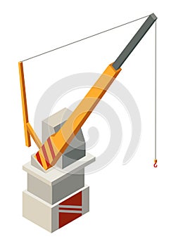 Oil gas platform isometric icon composition. Offshore mining element of depot petroleum products with drilling rig