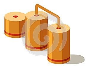 Oil gas platform isometric icon composition. Offshore mining element of depot petroleum products with drilling rig