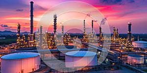 Oil and gas power plant refinery with storage tanks facility for oil production