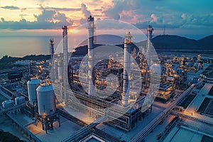 oil and gas power plant refinery with storage tanks facility for oil production, Gas turbine electrical power plant