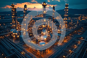 oil and gas power plant refinery with storage tanks facility for oil production, Gas turbine electrical power plant