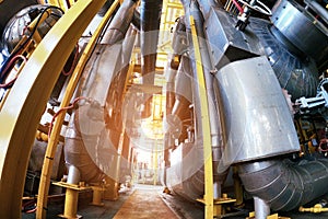 Oil & gas processing piping plant as show inside of a modern industrial power plant for business industry concept