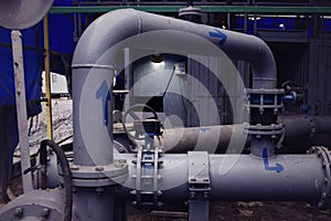Oil and gas processing plant with pipe line valves. Oil pipeline valves in the oil and gas industry. Valve plug an oil pipeline in