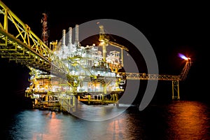 Oil and Gas processing platform in night scene.