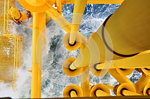 Oil and Gas Producing Slots at Offshore Platform, The platform on bad weather condition. , Oil and Gas Industry.