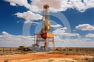 Oil or gas production station in a hot desert area under the scorching sun. Generative AI