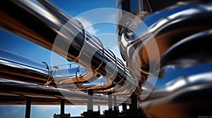 Oil and gas rafinery pipline. Industrial pipes in sunny weather. Background for news or webstite