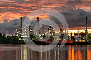 Oil and gas refinery petrochemical factory at night, petroleum and chemical plant