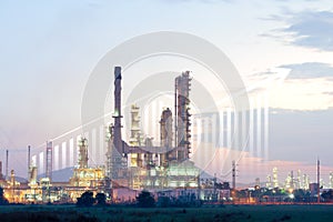 Oil gas refinery or petrochemical plant with concept of business, industry