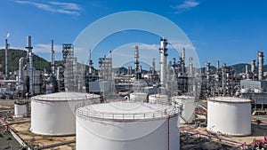 Oil? and Gas refinery petrochemical? plant industrial with oil and gas storage tank, White oil and gas refinery storage tank.