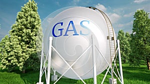 Oil gas tank ball on nature back 3d
