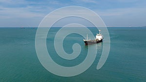 oil and gas tanker ship sailing in sea, business service transportation global by ocean fright, aerial view. copy space